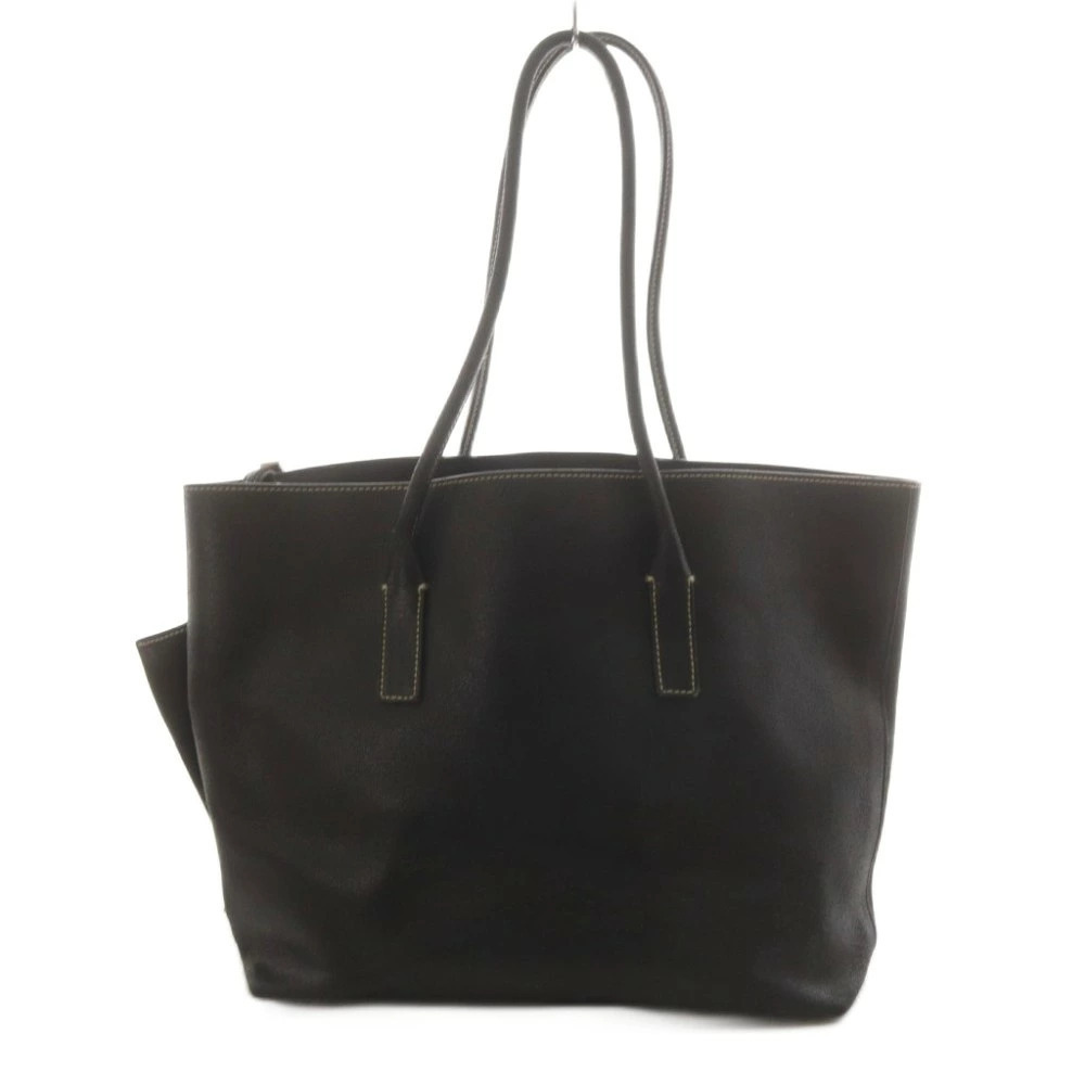 Prada Plate Bag Tote Triangle Handbag Black Leather Black
